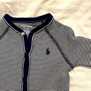 Brand new baby navy and white striped footie.